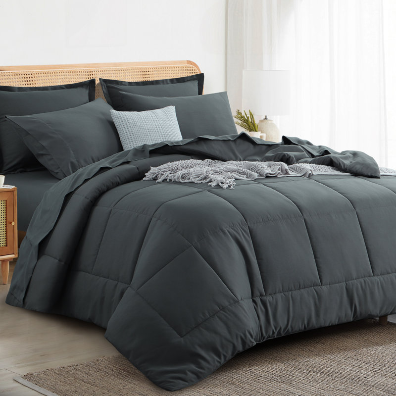 Ensemble d'édredon en microfibre 5/7-pièces , Gris foncé, Édredon double et 6 pièces supplémentaires