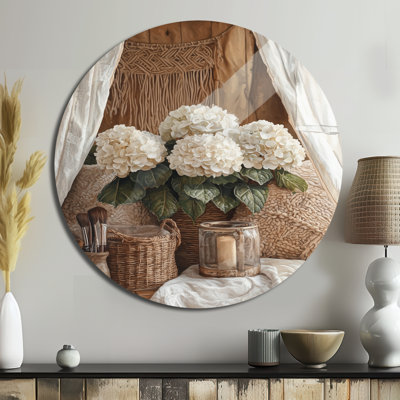 Boho Hydrangeas par The Boho Tent II - impression de décoration murale traditionnelle en métal blanc