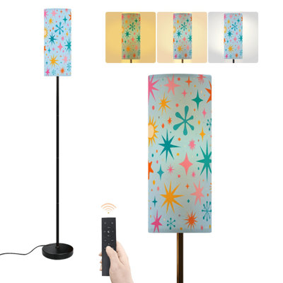 Lampadaire rétro coloré de style années 50, bleu clair moderne, à intensité variable, avec télécommande et interrupteur au pied, abat-jour, lampe d'angle sur pied pour salon, chambre ou bureau.