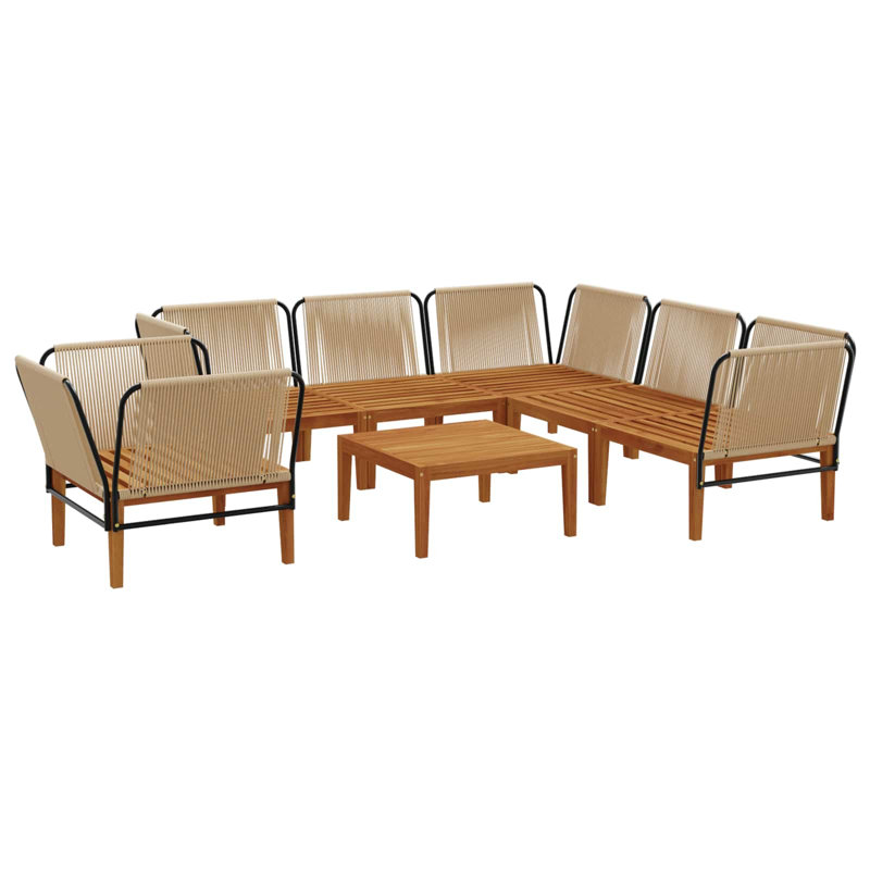  Garden Lounge Set Solid Acacia Wood & Rope Sofa Outdoor Furniture Patio, Cream White, Natural/Beige