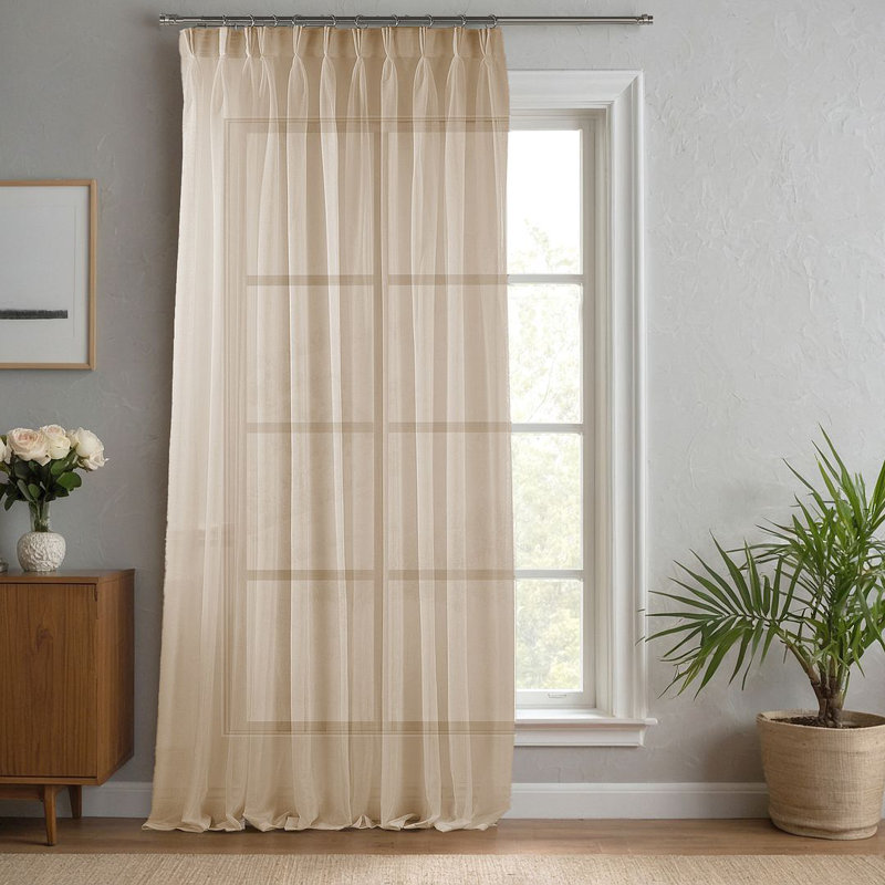 Sheer Single Curtain Panel, Brown, 245cm Width x 200cm Drop
