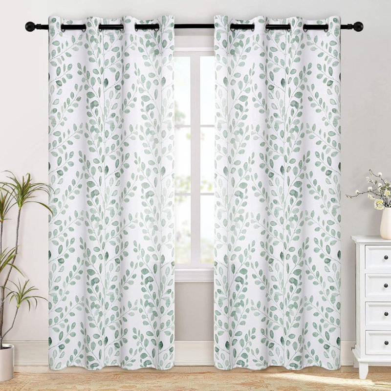 Curtains Thermal Insulated Room Darkening Curtains For Dining Room Patio Leaf Pattern Grommet Drapes For Bedroom 2 Pieces