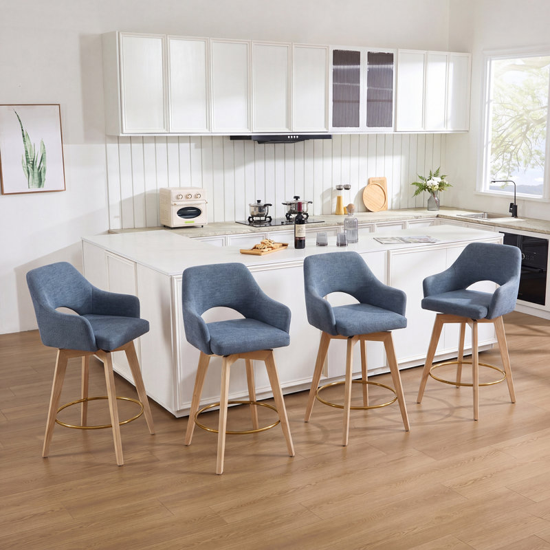 Tabouret de comptoir pivotant en H 26,8 "avec dossier en bois massif Ashwell, Bleu