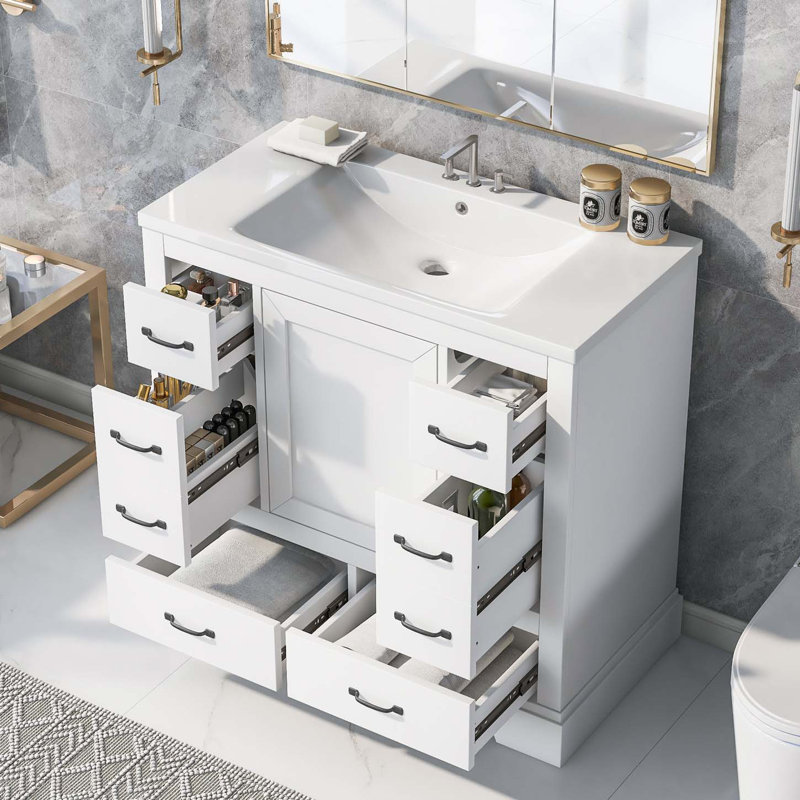 Iyanu MDF Board & Ceramic Bathroom Cabinet, White