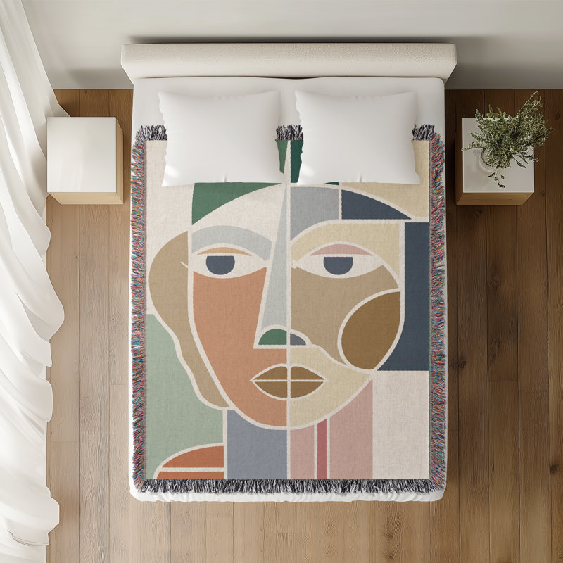 Jeté en coton Abstract Face, 50 x 70