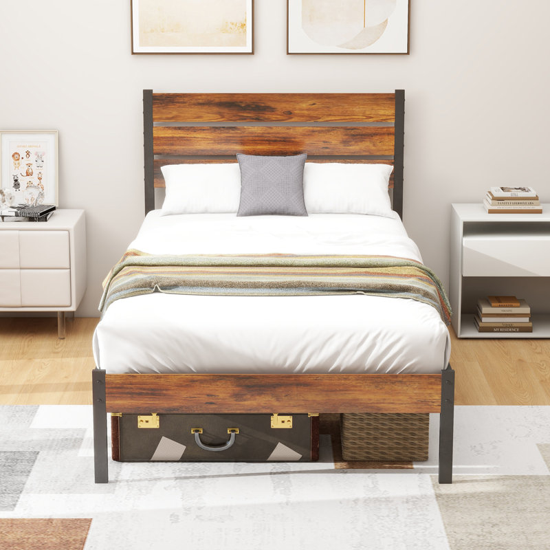 Platform Bed Frame with Wood Headboard and Footboard No Box Spring Needed, Twin