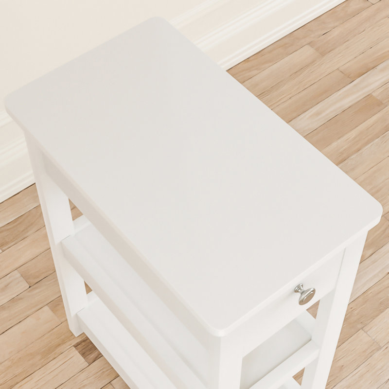 24" Tall End Table With Drawer and Shelves, Narrow Side Table for Small Space, White
