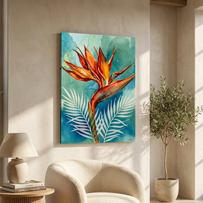 Tropical Orange Flower - Floral Wall Art Print on Gallery Wrapped Canvas, 36" H x 24" W, Ready to Hang