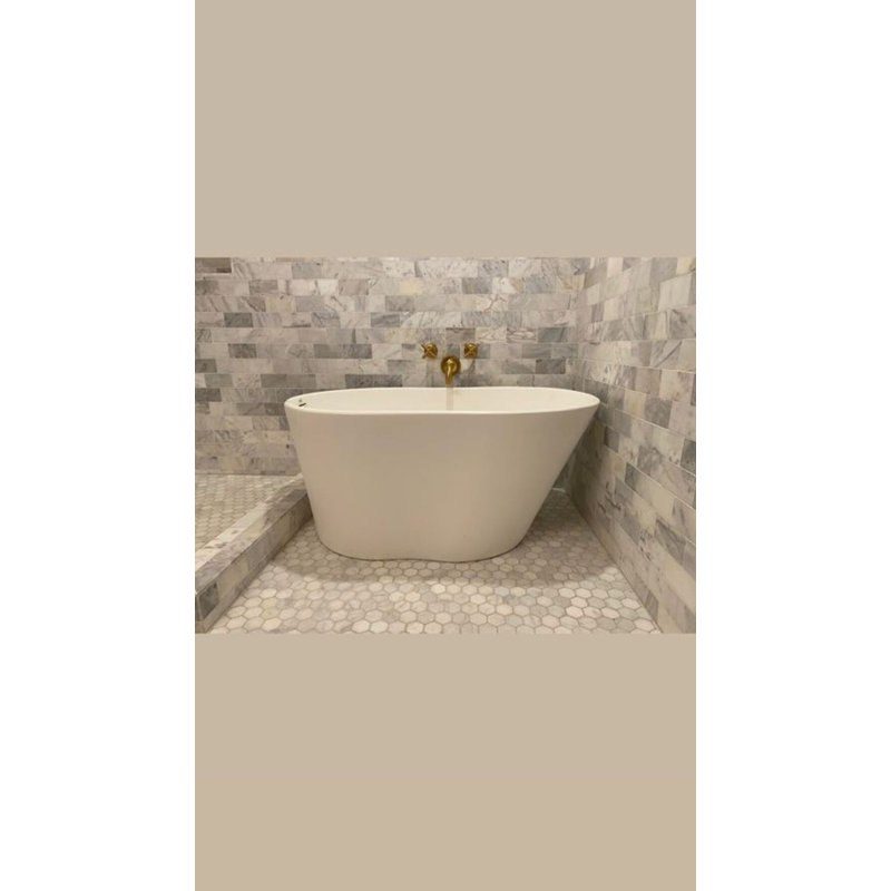Soho 48'' L Freestanding Soaking Bathtub, Satin Chrome, Matte White