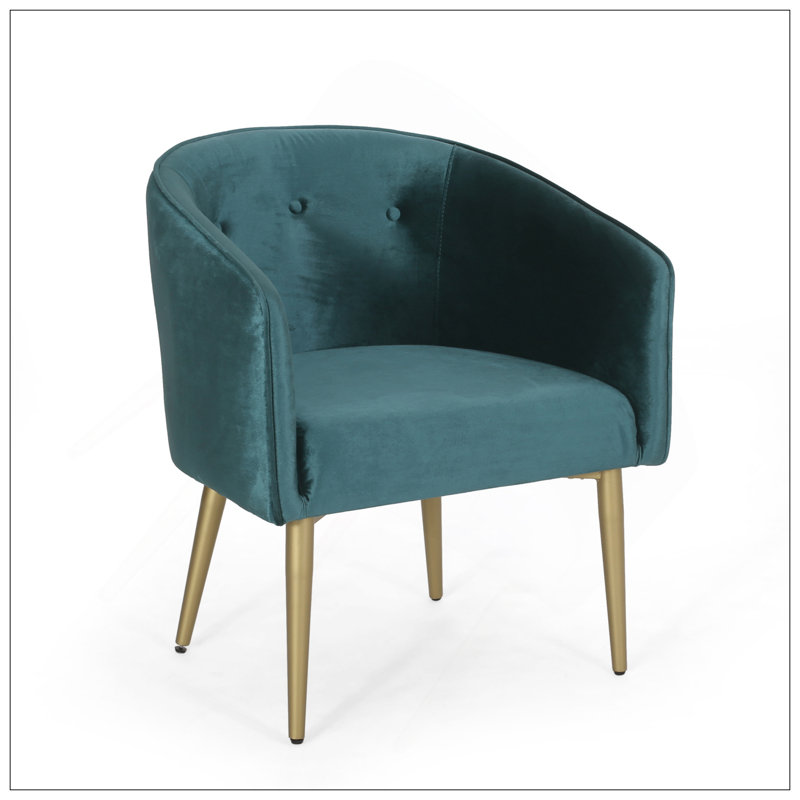 Fauteuil de salle à manger luxueux en velours avec capitonnage à boutons et pieds en fer durable pour un décor moderne glam