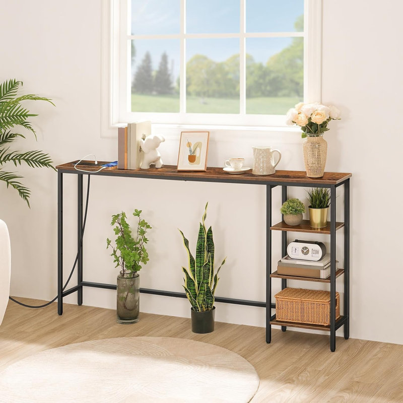 Console avec prise de courant, canapé de 63 po avec tablettes, table d'entrée étroite avec rangement