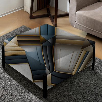 Dimensions de la mosaïque en marbre gris et doré - Grand repose-pieds carré géométrique
