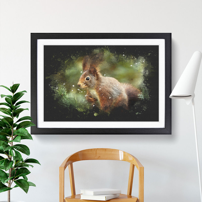 Red Squirrel Vol.2 - Picture Frame Painting, 48cm H x 65cm W x 2cm D, Black Framed
