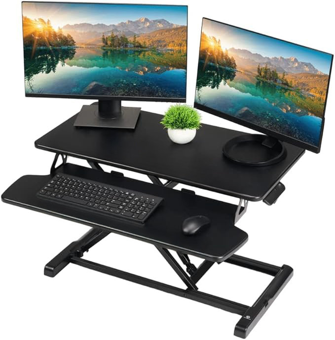 Adjustable Standing Desk Converter, Black, 37.40" W x 16.1" D