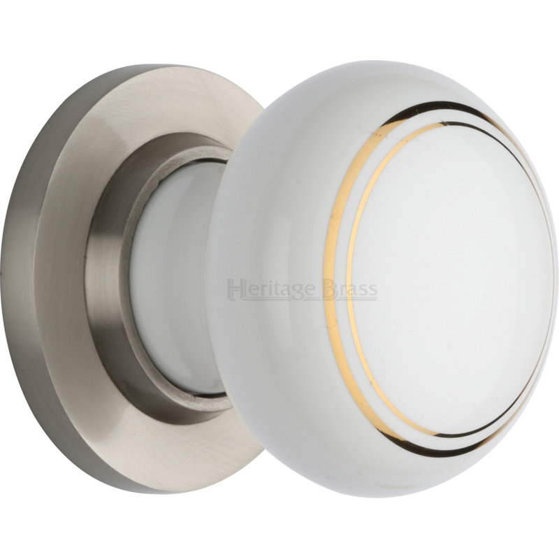 Heritage Brass Gold Line Porcelain Door Knob on Rose, White/Satin Nickel