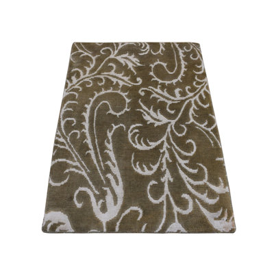 2'x2'9" Brown Nepali Scrolls Design Hand Knotted Wool and Silk Sample Rug C9F0A430F45C4D97B887A63D9C4C2C0C