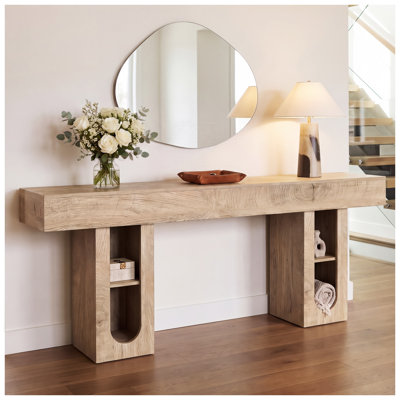 Console OMCHOM de 71 pouces avec prise de courant, canapé d'entrée avec tablette de rangement, panneau de particules et panneau de fibres à densité moyenne pour le couloir et le salon