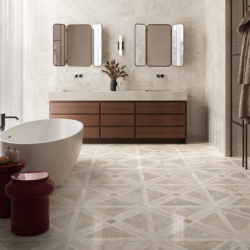 Travino Cross Cut Travertine 24X24 Matte Porcelain Tile, Matte Deco
