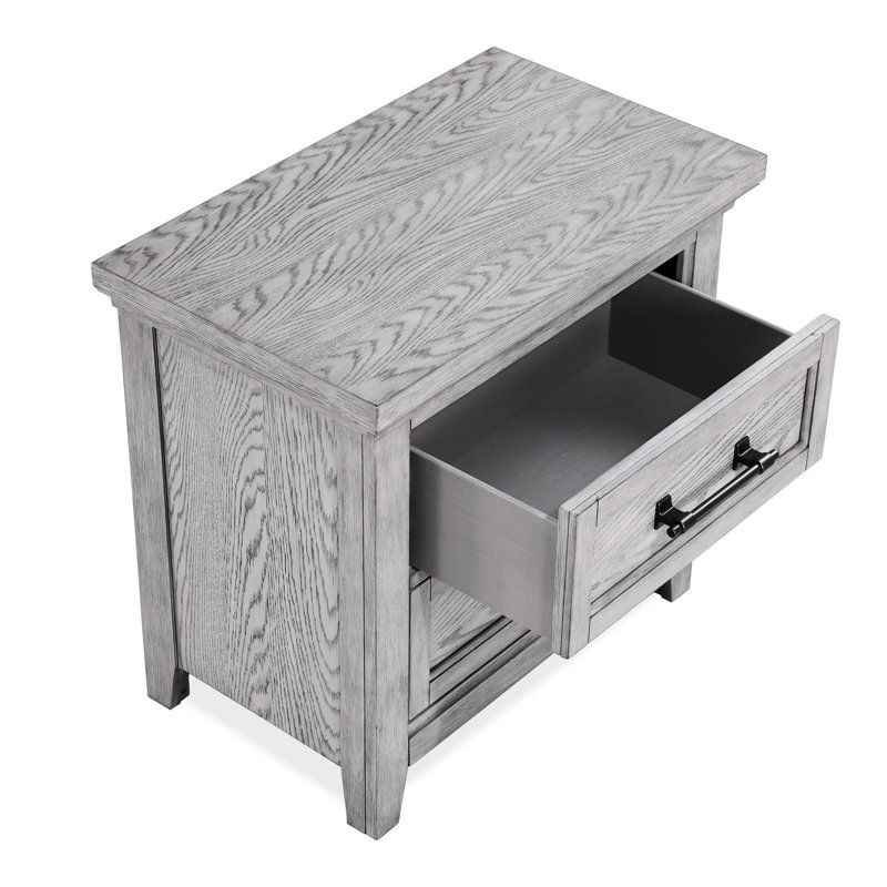 Table de chevet grise deux pour la chambre à coucher - bois massif, transitionnel avec ensemble de basculement et deux tiroirs de rangement