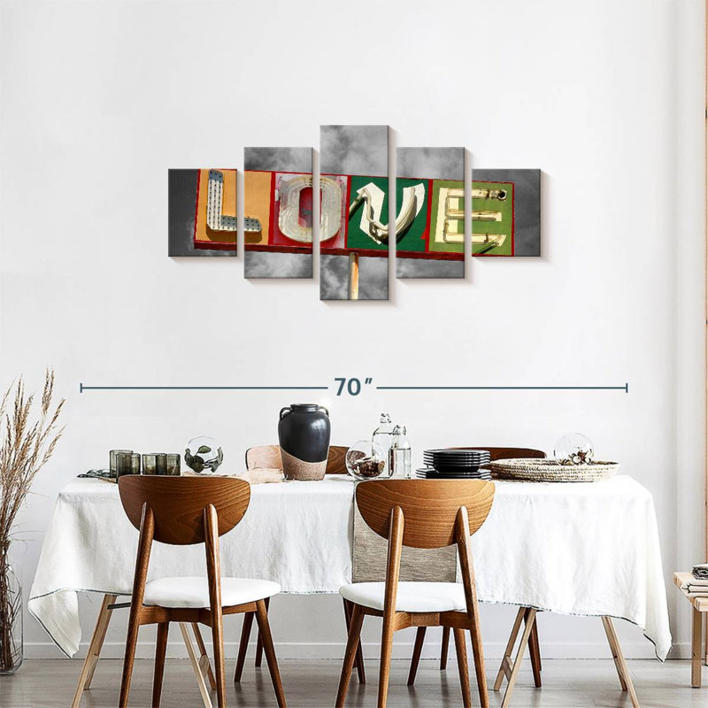 "Love Love", impression sur toile 5 pièces, H 24 po x l 55 po x P 1,25 po