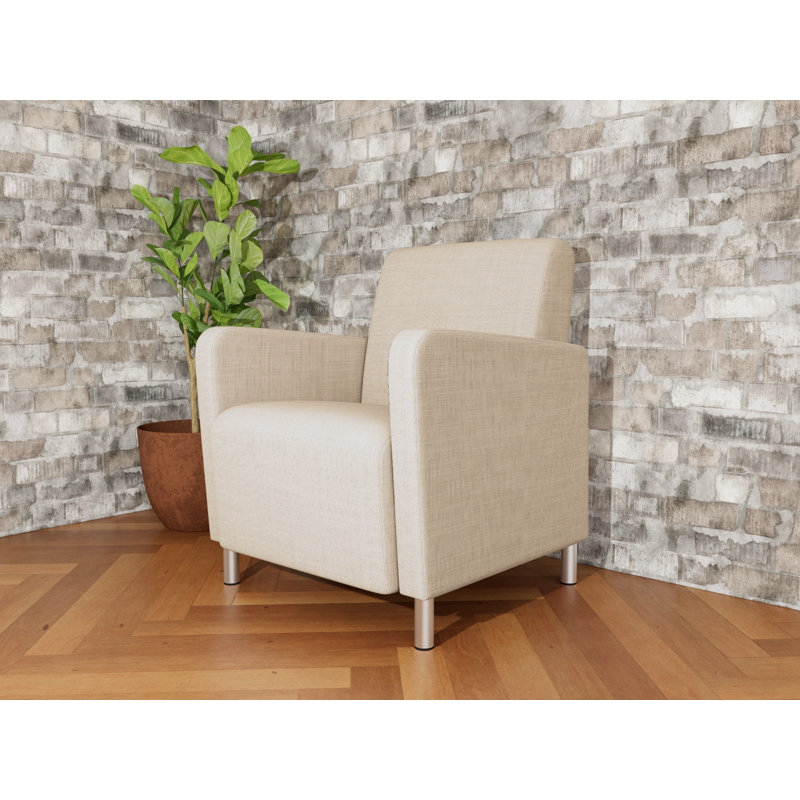 Fauteuil d'invité de réception Ravenna, Acier brossé, Chambray calcaire, Non inclus