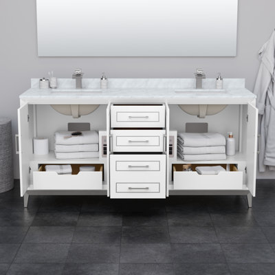 Meuble-lavabo double autoportant de 72 po avec plateau en marbre Marlena