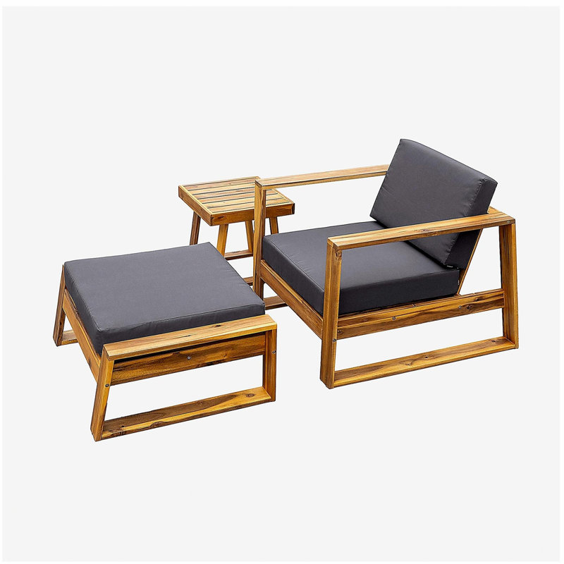 U_STYLE Acacia Wood Outdoor Lounge Set - Chair and Ottoman with Removable Cushions, All-Weather Outdoor Chaise Lounge/Daybed, Perfect for Patios, Balconies, and Gardens