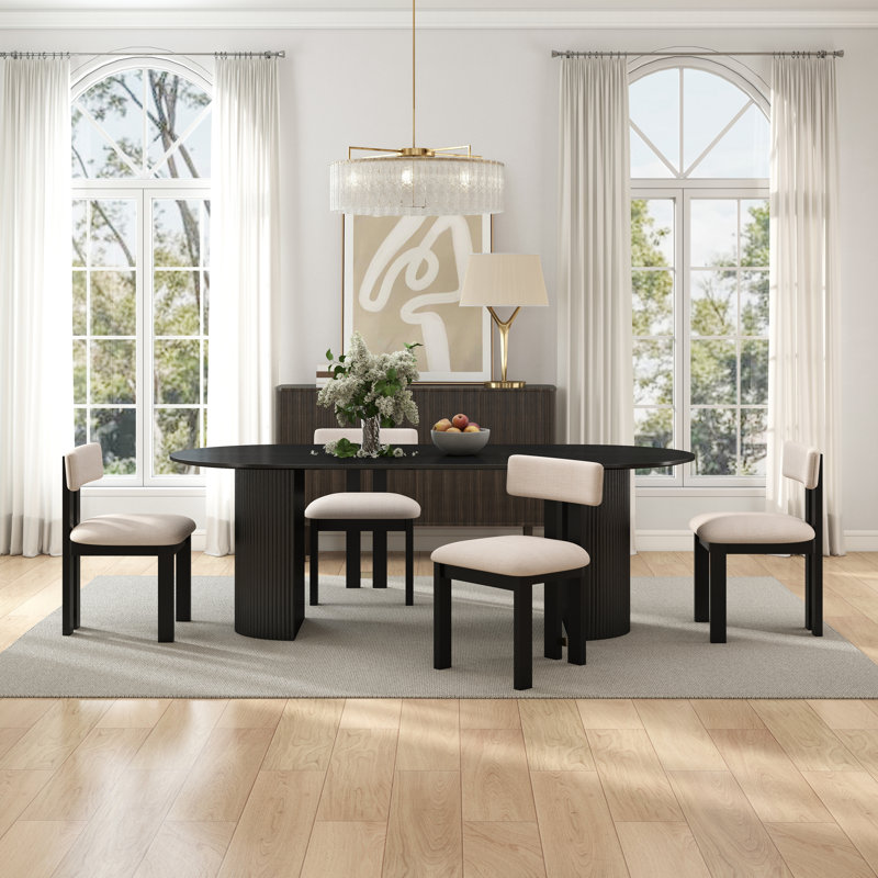 Modern Mid-Century Style Dining Table And Chair Set, Stylish Solid Wood Dining Table Set For Dining Room/Kitchen