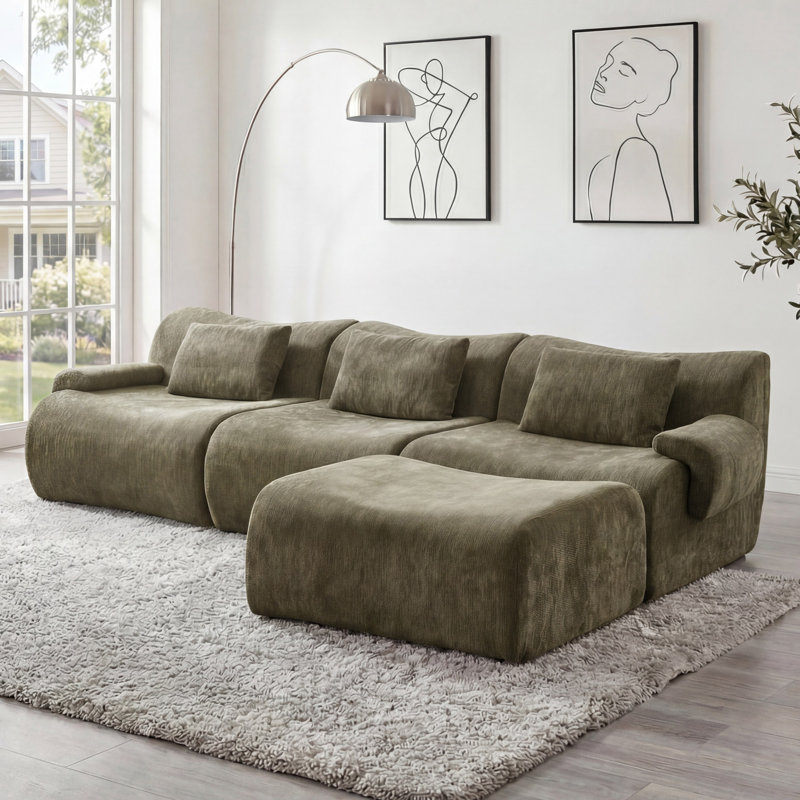 Canapé modulaire rembourré 4 pièces Boneless, Chenille verte