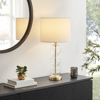 Mesha Glass & Brass Bubble Stack Pillar Table Lamp - Elegant Timeless Design