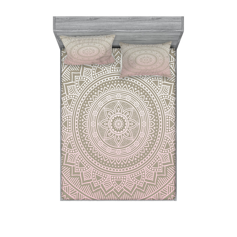 Ensemble de draps et taies décoratives Ambesonne Mandala, rose pâle / blanc / beige