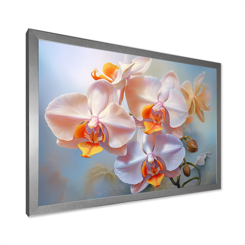 «Peach Orchids Romantic Impression IV», reproduction sur toile, Cadre photo argenté, H 16 po x l 32 po x P 1 po
