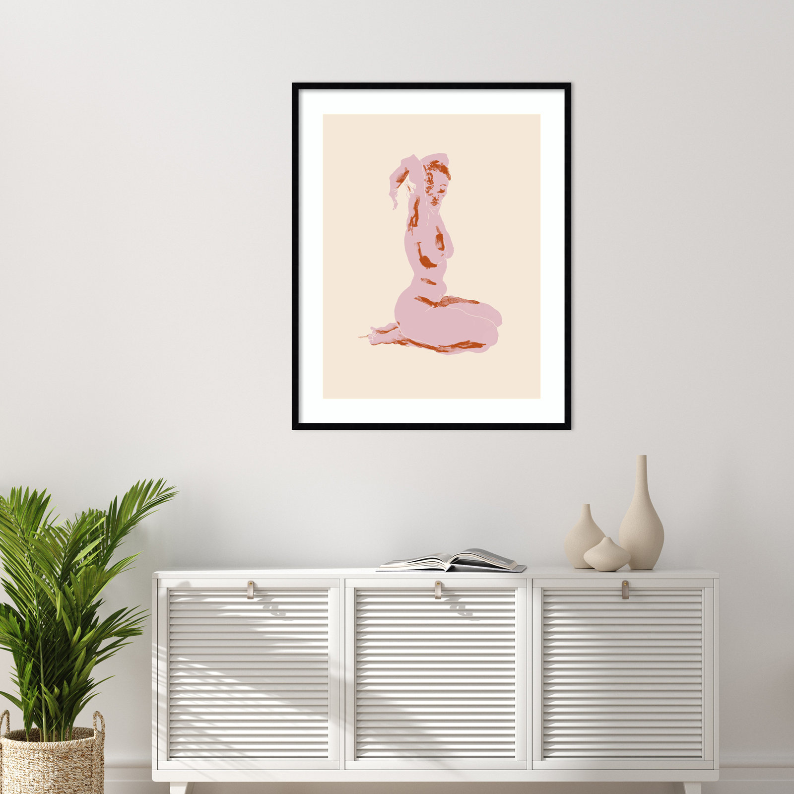 Nude With Arms Folded Over Her Head by Nantucket Wood Framed Wall Art Print, Black, 41" H x 33" W