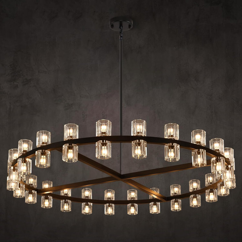 48-Light 48" Dimmable Round Crystal Cup Style Chandelier (Bulbs Included), Matte Black