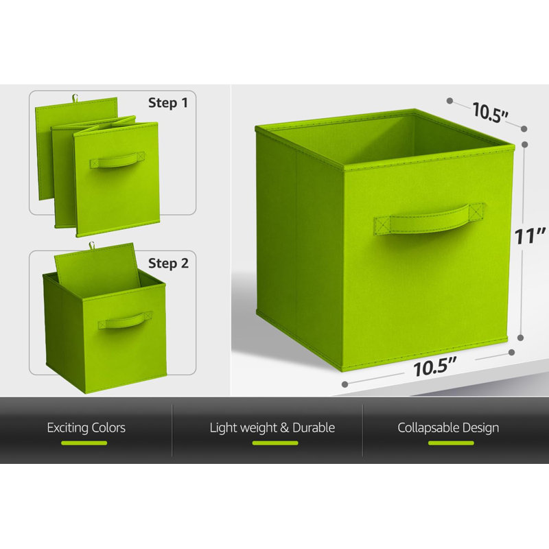 11" Foldable Fabric Storage Cube Bins with Handles, Green