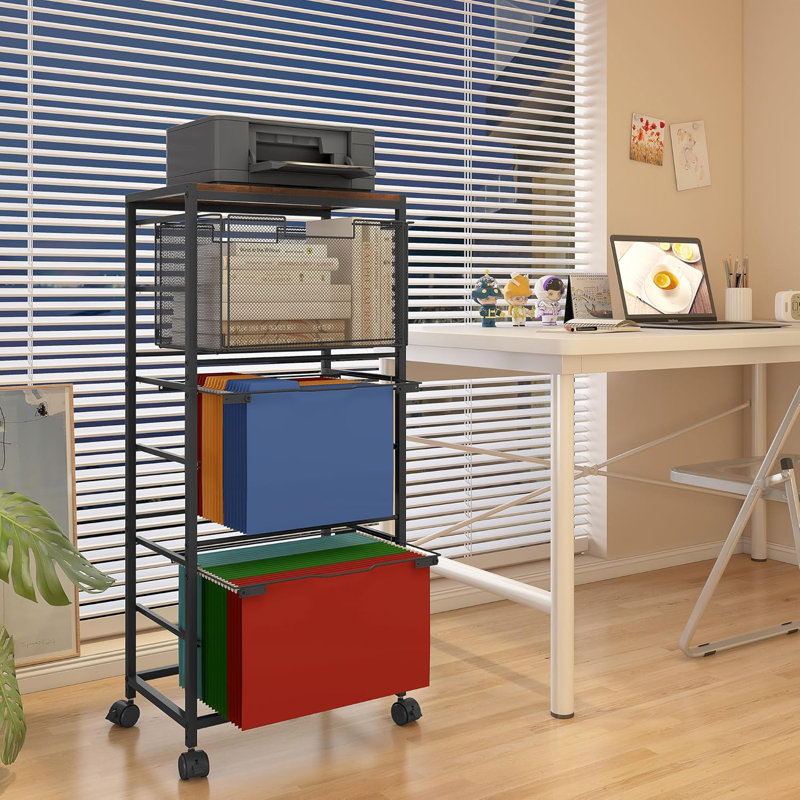 Rolling File Cabinet, Mobile Storage Drawer Cart, Filing Cabinet On Wheels With Hanging File Folder Organizer For Home Office School, Black