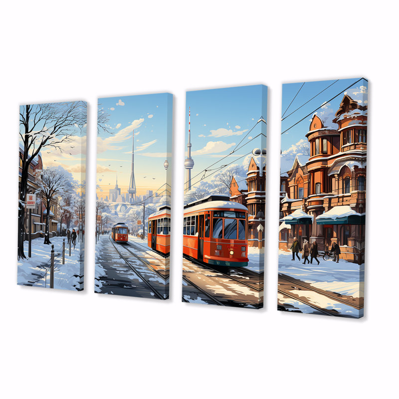 Toronto City In Winter I - ensemble d'art mural 4 pièces Toronto, H 28 po x l 48 po