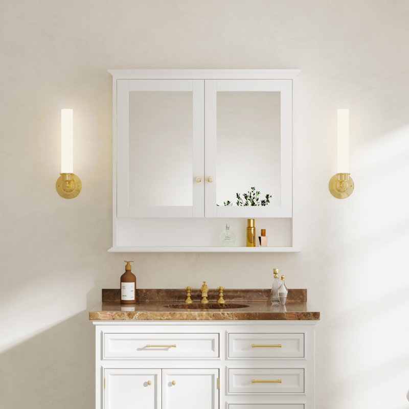 34''H Surface Mount Solid Wood Framed Medicine Cabinet With Mirror And Shelves, 34”H x 36”W x 5.9”D