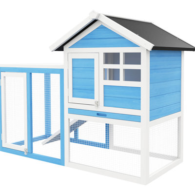 48" Blue Wooden - Rabbit Cage With Outdoor Run And Removable Tray Waterproof Asphalt Covering, Blue, Wood, For Indoor & Use, Ramp