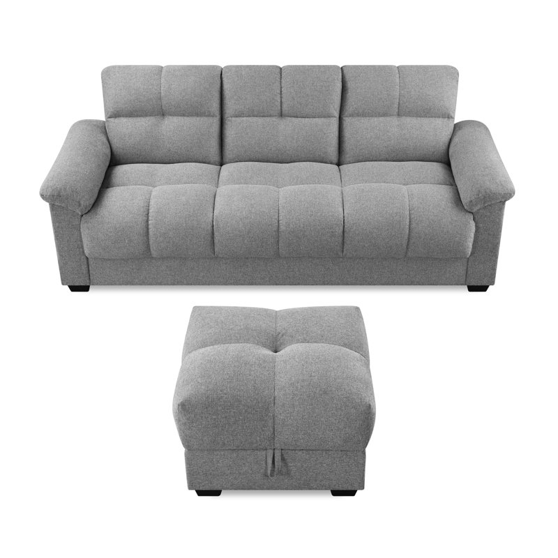 Leanette Upholstered Sofa Bed & Ottoman Set, Light Grey