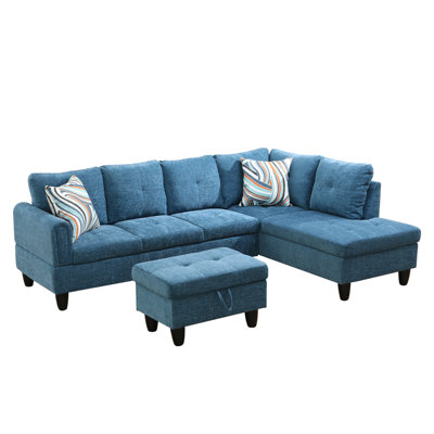 Straton 3 - Piece L-Shaped Modular Living Room Sectional Sofa with Ottoman