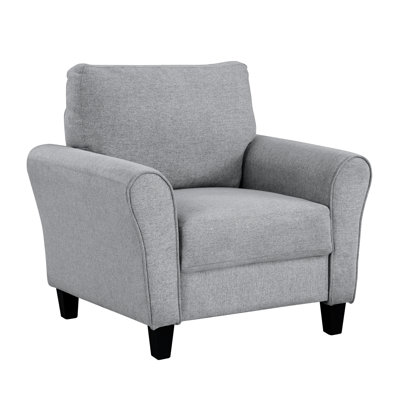 Fauteuil en tissu texturé gris foncé avec ressorts et rembourrage en mousse