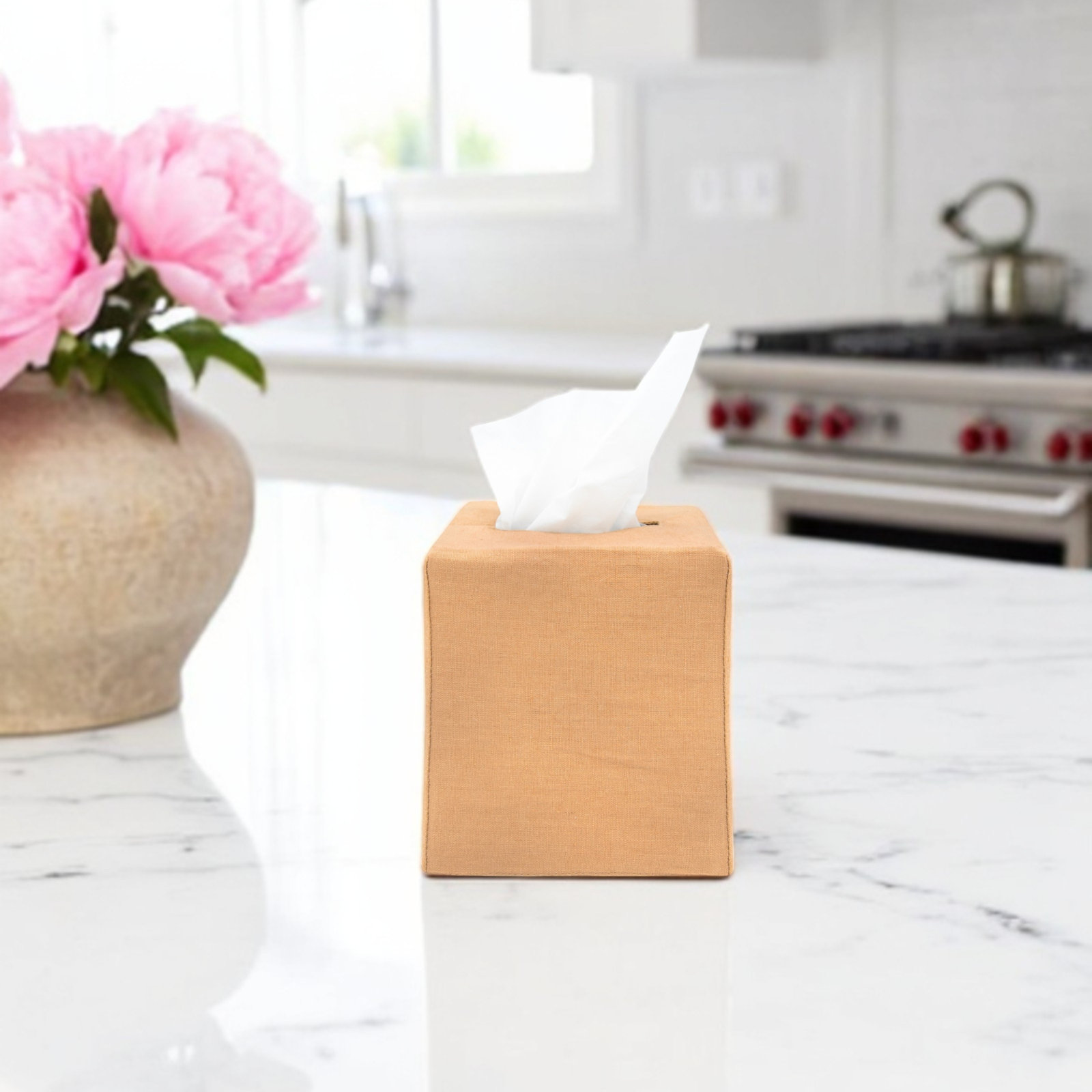 Stonewashed Linen Tissue Box Cover, Fawn