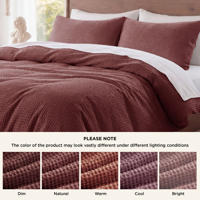 Ensemble de housse de couette à tissage gaufré 100% coton Essential Collection, Brun garance