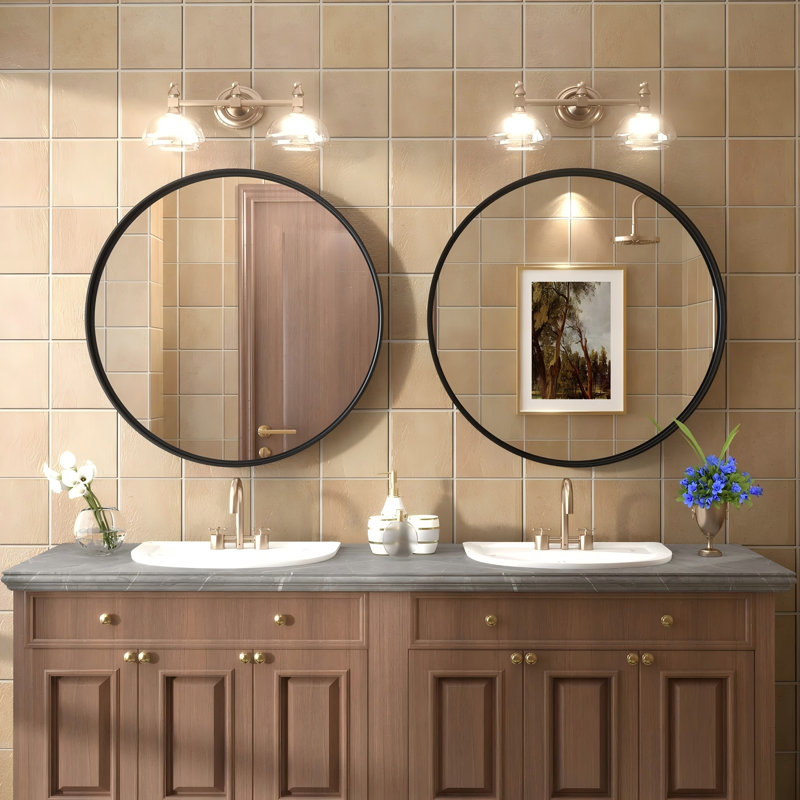 Miroir de salle de bain Aevar , 24 po x 24 po, Noir mat
