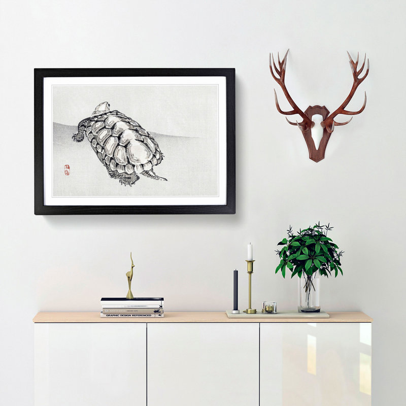 Turtle by Kono Bairei - Picture Frame Painting Print, 40cm H x 60cm W x 2cm D, Black