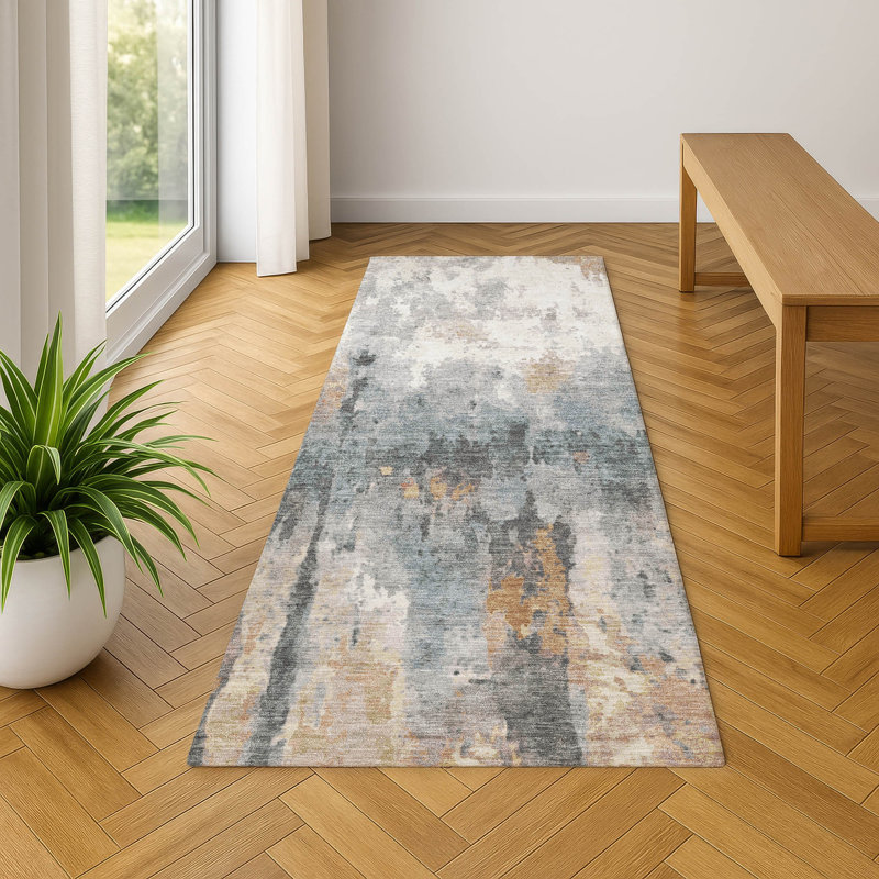 Premium Machine Washable Mayfield Abstract Rug, Rust, 2'3" x 7'6" Runner