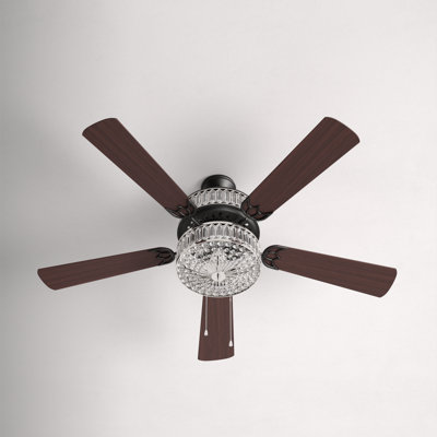 52" Lea 5 - Blade Geometric Cut Crystal Ceiling Fan with Pull Chain