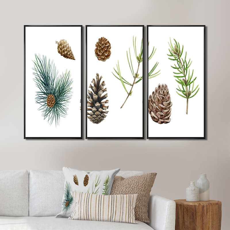Ensemble de 3 branches de pin avec cadre flottant, impression sur toile, Cadre noir, L 36 po x H 28 po