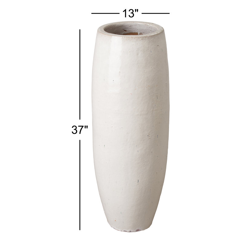 Vase de table intérieur / extérieur en céramique, Blanc vieilli, H 37 po x l 13 po x P 13 po